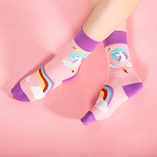 BONANGEL Calcetines Estampados de las Mujeres, Mujeres Ocasionales Calcetines Divertidos Impresos de Algodón de Pintura Famosa de Arte Calcetines, Calcetines de Colores de moda (8 Pares-Unicorn2)