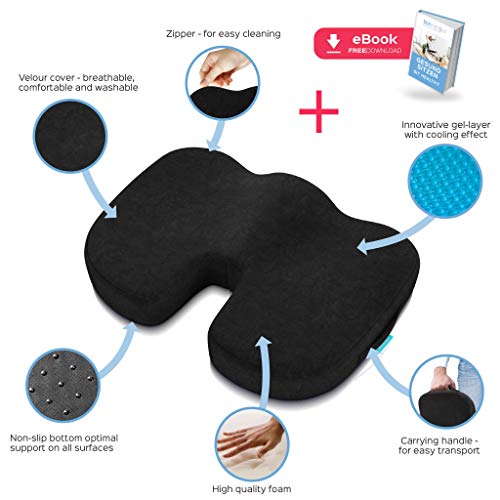 Bonmedico Cojín de Asiento Ortopédico con Gel, Cojín Espuma de Memoria para Alivio del Dolor de Coxis, Presión, Úlceras, etc. para el Coche, Oficina o Silla de Ruedas, Estándar