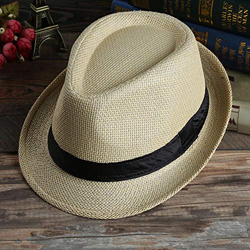 Boolavard Mujeres de ala Ancha de Paja Panamá Enrollado Sombrero Fedora Beach Sun Hat UPF50 + (Blanco)