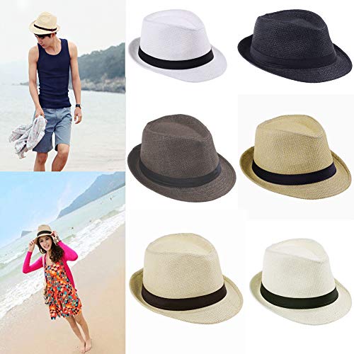 Boolavard Mujeres de ala Ancha de Paja Panamá Enrollado Sombrero Fedora Beach Sun Hat UPF50 + (Blanco)