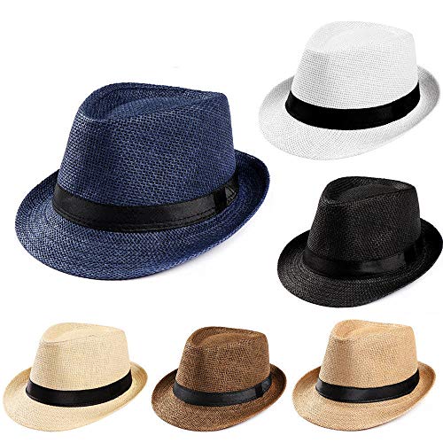 Boolavard Mujeres de ala Ancha de Paja Panamá Enrollado Sombrero Fedora Beach Sun Hat UPF50 + (Blanco)