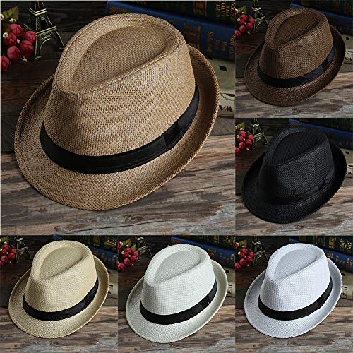 Boolavard Mujeres de ala Ancha de Paja Panamá Enrollado Sombrero Fedora Beach Sun Hat UPF50 + (Blanco)