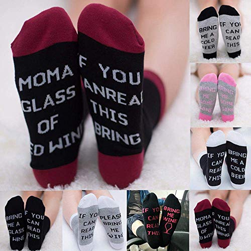 Boolavard Novedad Divertido dicho Combinado de algodón Vestido de tripulación Cerveza Café Chocolate Vino Calcetines, Tamaño del zapato 39-45 para Hombres Mujeres (Vino-Negro/Rosa)