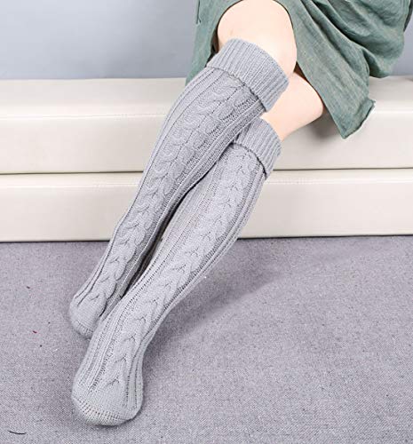Boomly Calcetines Por Encima De La Rodilla Mujer Punto Invierno Tejer Calentador De Piernas Rodilla Alta Calcetines De Lana Largos De Arranque (Gris Claro)
