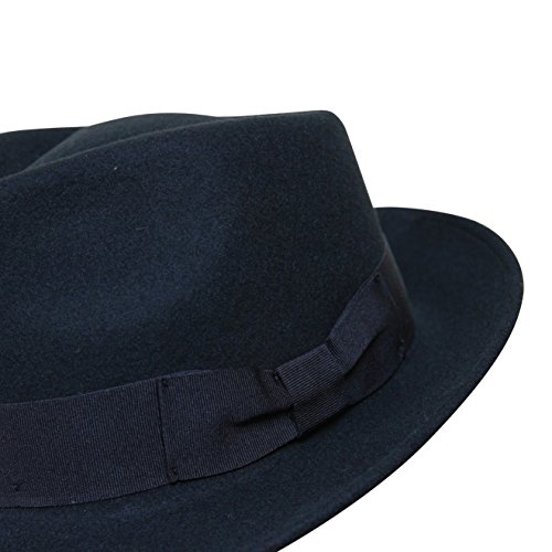Borges & Scott B&S Premium Doyle – Sombrero de lágrima Fedora - 100% Fieltro de Lana - Enrollable para Viajes - Resistente al Agua - Negro 56cm