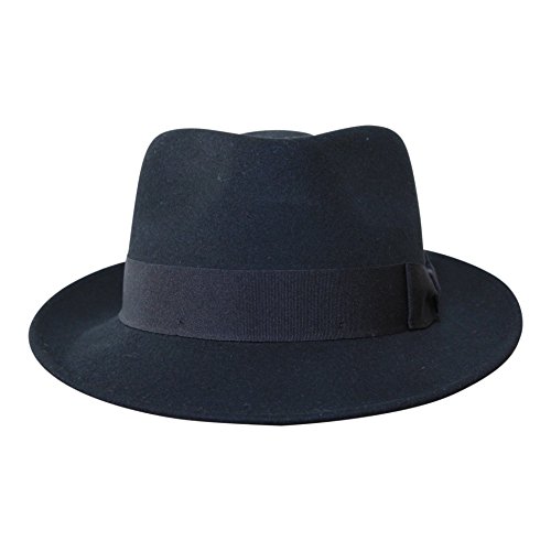 Borges & Scott B&S Premium Doyle – Sombrero de lágrima Fedora - 100% Fieltro de Lana - Enrollable para Viajes - Resistente al Agua - Negro 56cm