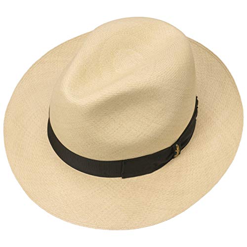 Borsalino Sombrero Bogart Panamá Premium Hombre - de Sol Paja con Banda Grosgrain Primavera/Verano - 57 cm Natural