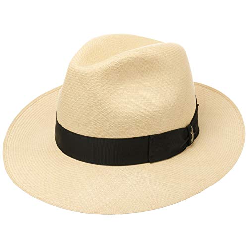 Borsalino Sombrero Bogart Panamá Premium Hombre - de Sol Paja con Banda Grosgrain Primavera/Verano - 57 cm Natural