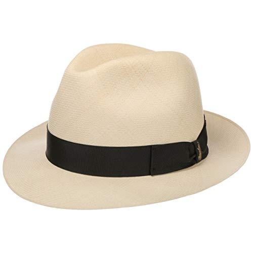 Borsalino Sombrero Panamá Prestige Bogart Mujer/Hombre - de Verano Sombreros Hombre con Banda Grosgrain Primavera/Verano - 57 cm Natural