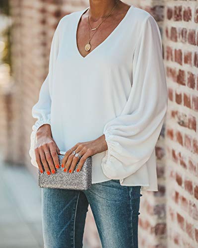 Botanmu Tamaño Extra Suelto de Mujer Camiseta de Manga Larga de Gasa Blusa de Manga Larga Blusas de Gasa Camiseta 4 Colores (Blanco)