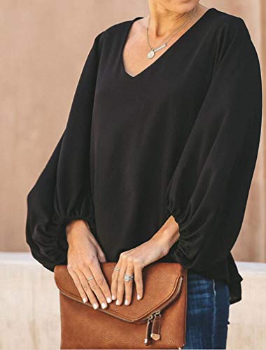 Botanmu Tamaño Extra Suelto de Mujer Camiseta de Manga Larga de Gasa Blusa de Manga Larga Blusas de Gasa Camiseta 4 Colores (Negro)