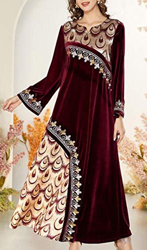 Botanmu Vestido Islámico Abaya Maxi Vestido Manga Larga Cuello Redondo Vestido Terciopelo Largo Azul/Rosa/Verde/Rojo Vino (Rojo Vino, Talla única)