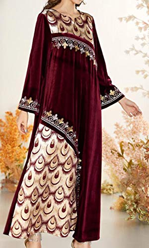 Botanmu Vestido Islámico Abaya Maxi Vestido Manga Larga Cuello Redondo Vestido Terciopelo Largo Azul/Rosa/Verde/Rojo Vino (Rojo Vino, Talla única)