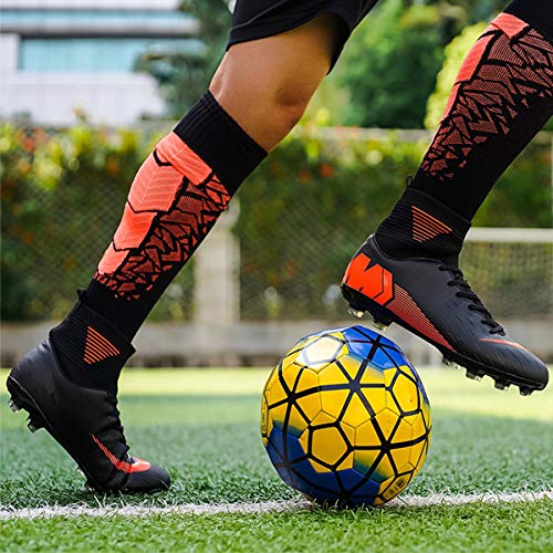 Botas de Fútbol de los Hombres de Niño de Alta Parte Superior de Calcetín de Pinchos de Fútbol Zapatos de Fútbol de Niños Tacos de Entrenamiento Profesional, color Negro, talla 39 1/3 EU