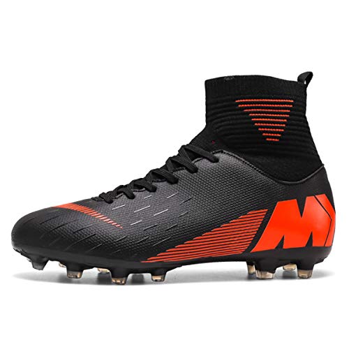 Botas de Fútbol de los Hombres de Niño de Alta Parte Superior de Calcetín de Pinchos de Fútbol Zapatos de Fútbol de Niños Tacos de Entrenamiento Profesional, color Negro, talla 39 1/3 EU