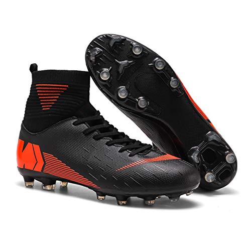 Botas de Fútbol de los Hombres de Niño de Alta Parte Superior de Calcetín de Pinchos de Fútbol Zapatos de Fútbol de Niños Tacos de Entrenamiento Profesional, color Negro, talla 39 1/3 EU