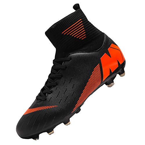 Botas de Fútbol de los Hombres de Niño de Alta Parte Superior de Calcetín de Pinchos de Fútbol Zapatos de Fútbol de Niños Tacos de Entrenamiento Profesional, color Negro, talla 39 1/3 EU