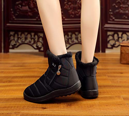 Botas de Nieve Zapatos Mujer,Popoti Botas de Nieve Cremallera Calientes Botines Forradas Cortas Ankle Boots Algodón Zapatos Invierno Aire Libre Sport Botines (Negro-1, 39)