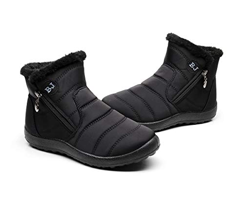 Botas de Nieve Zapatos Mujer,Popoti Botas de Nieve Cremallera Calientes Botines Forradas Cortas Ankle Boots Algodón Zapatos Invierno Aire Libre Sport Botines (Negro-1, 39)