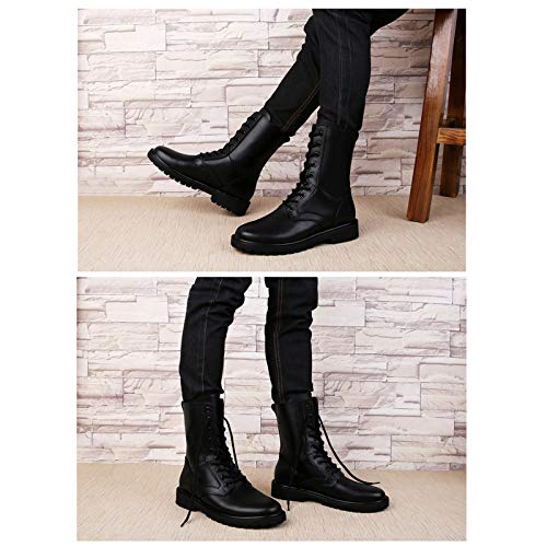 Botas militares tácticas de caña alta para hombre, botas de montaña negras clásicas,botas de piel de vaca, antideslizantes, cosidas a mano, casuales para exteriores, botas de motocicleta de tubo alt