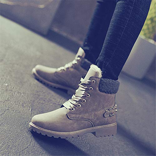 Botas Nieve Mujer Otoño Invierno Calentar Piel Forro Botines Retro Snow Boots Cordones Zapatillas Planas Gris 38