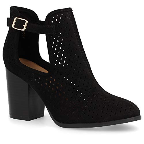 Botin de Mujer campero de Tacon Alto con Lateral Abierto y Corte Calado Primavera Verano 2019. Talla 38 Negro