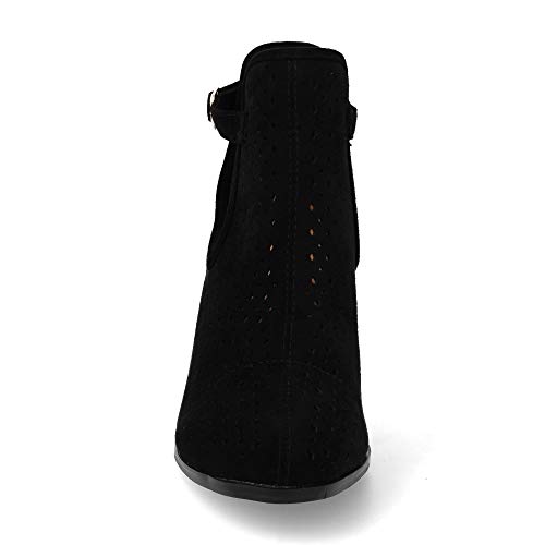 Botin de Mujer campero de Tacon Alto con Lateral Abierto y Corte Calado Primavera Verano 2019. Talla 38 Negro