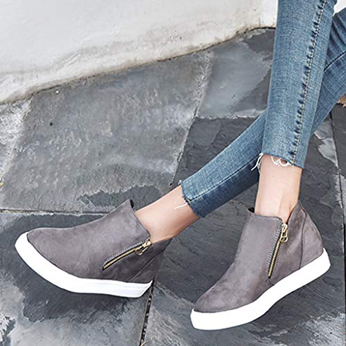 Botines de Mujer Zapatos Casuales con Cremallera Cabeza Redonda Zapatos Planos Adolescente Botines Talla Grande Zapatos para Correr Alta 2.5/4.5cm 35-43 riou