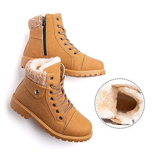 Botines Mujer Invierno Botas de Nieve Calentar Forro Forrado de Piel Cremallera Plataforma Antideslizante Cordones Calzado Aire Libre Deportes Caminar 6-Marrón EU43