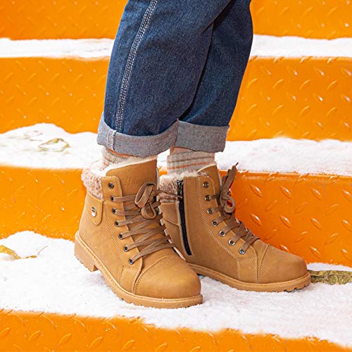 Botines Mujer Invierno Botas de Nieve Calentar Forro Forrado de Piel Cremallera Plataforma Antideslizante Cordones Calzado Aire Libre Deportes Caminar 6-Marrón EU43