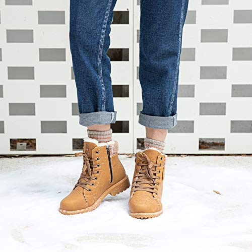 Botines Mujer Invierno Botas de Nieve Calentar Forro Forrado de Piel Cremallera Plataforma Antideslizante Cordones Calzado Aire Libre Deportes Caminar 6-Marrón EU43