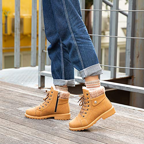 Botines Mujer Invierno Botas de Nieve Calentar Forro Forrado de Piel Cremallera Plataforma Antideslizante Cordones Calzado Aire Libre Deportes Caminar 6-Marrón EU43
