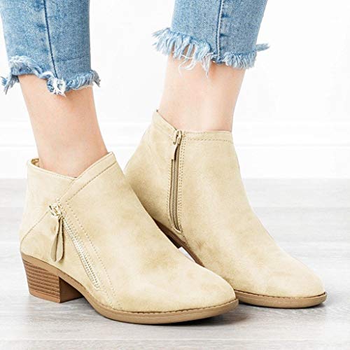 Botines Mujer Tacon ancho 2019 POLP Chelsea Botas Invierno Tacón grueso Casual Botines Mujer Tacon Aguja con Cremallera Zapatos de Fiesta