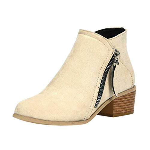 Botines Mujer Tacon ancho 2019 POLP Chelsea Botas Invierno Tacón grueso Casual Botines Mujer Tacon Aguja con Cremallera Zapatos de Fiesta