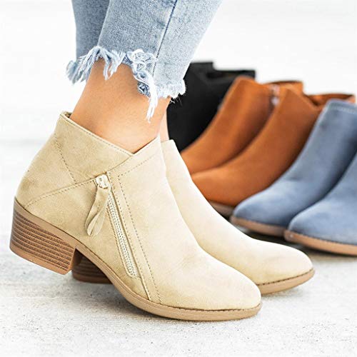 Botines Mujer Tacon ancho 2019 POLP Chelsea Botas Invierno Tacón grueso Casual Botines Mujer Tacon Aguja con Cremallera Zapatos de Fiesta