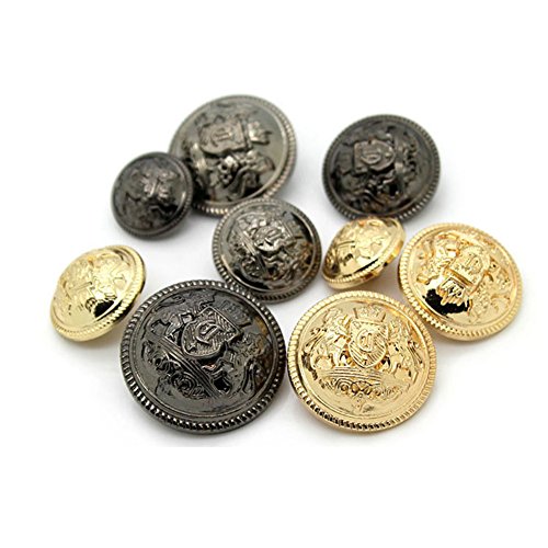 Botones de metal modernos y decorativos, con diseño de escudo de armas, ideales para traje, paquete de 10 unidades, dorado, 25 mm