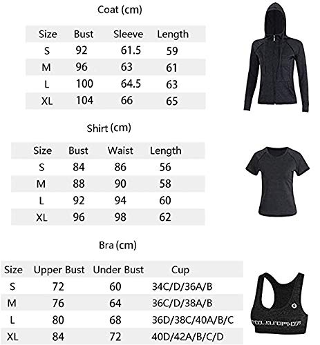 BOTRE 5 Piezas Conjuntos Deportivos para Mujer Chándales Ropa de Correr Yoga Fitness Tenis Suave Transpirable Cómodo (Negro, L)