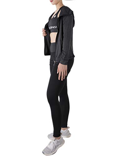 BOTRE 5 Piezas Conjuntos Deportivos para Mujer Chándales Ropa de Correr Yoga Fitness Tenis Suave Transpirable Cómodo (Negro, L)