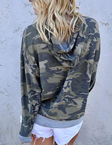 BOUYDM Mujer Sudadera con Capucha Manga Larga de Algodón Estampado Camuflaje Suéter Encapuchado Camiseta Tops Pullover Gris 2XL