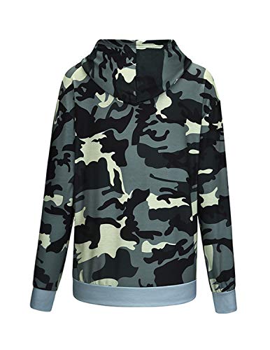 BOUYDM Mujer Sudadera con Capucha Manga Larga de Algodón Estampado Camuflaje Suéter Encapuchado Camiseta Tops Pullover Gris M