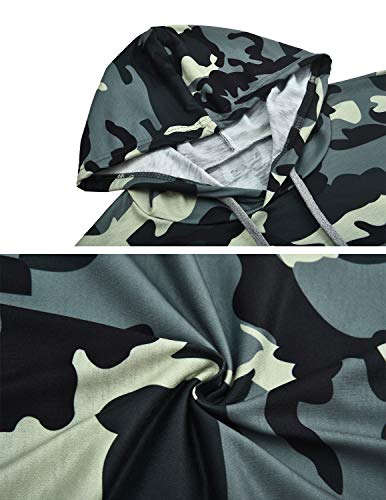 BOUYDM Mujer Sudadera con Capucha Manga Larga de Algodón Estampado Camuflaje Suéter Encapuchado Camiseta Tops Pullover Gris XL