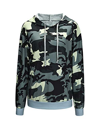 BOUYDM Mujer Sudadera con Capucha Manga Larga de Algodón Estampado Camuflaje Suéter Encapuchado Camiseta Tops Pullover Gris XL