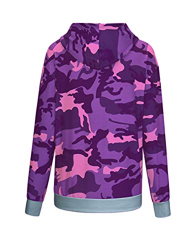 BOUYDM Mujer Sudadera con Capucha Manga Larga de Algodón Estampado Camuflaje Suéter Encapuchado Camiseta Tops Pullover Morado 2XL