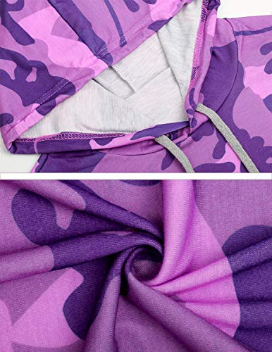 BOUYDM Mujer Sudadera con Capucha Manga Larga de Algodón Estampado Camuflaje Suéter Encapuchado Camiseta Tops Pullover Morado L