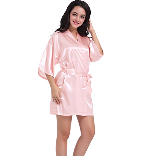 BOYANN Damas de Honor Ropa de Dormir Erótica para Mujer Sexy Batas y Kimonos de Satén, Rosa Claro S