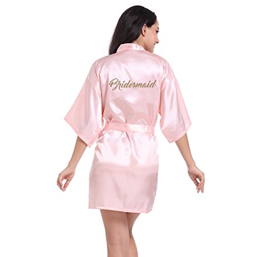 BOYANN Damas de Honor Ropa de Dormir Erótica para Mujer Sexy Batas y Kimonos de Satén, Rosa Claro S
