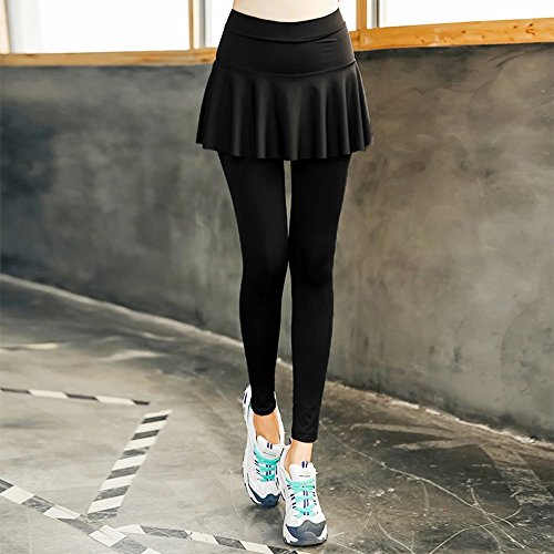 BOZEVON Mujeres Falda Pantalon Yoga， Running, Stretch Leggings Pantalón,Golf, Tennis Deportivo Falda Pantalones, Negro, EU M=Tag L