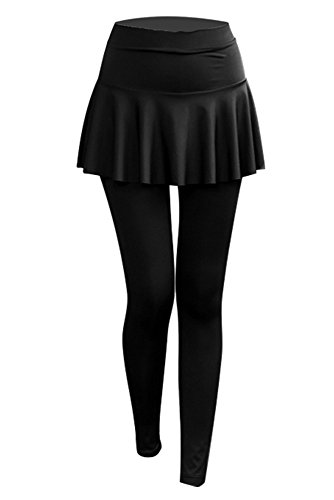 BOZEVON Mujeres Falda Pantalon Yoga， Running, Stretch Leggings Pantalón,Golf, Tennis Deportivo Falda Pantalones, Negro, EU M=Tag L