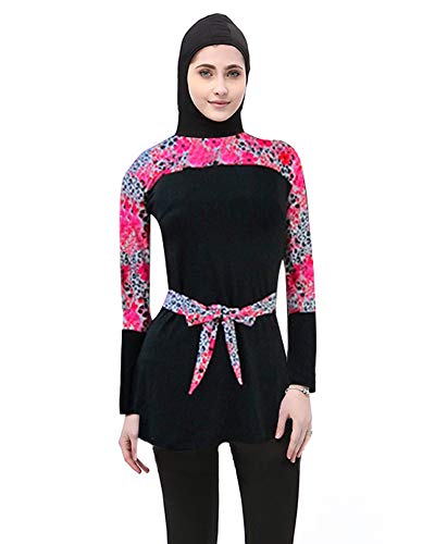 BOZEVON Traje de Baño Musulmán para Mujer - Juego de Natación Islámica Modesta Cobertura Completa Mujeres 2 Piezas con Capucha Hijab Burkini Tops + Pantalones Protector Solar Ropa de Playa