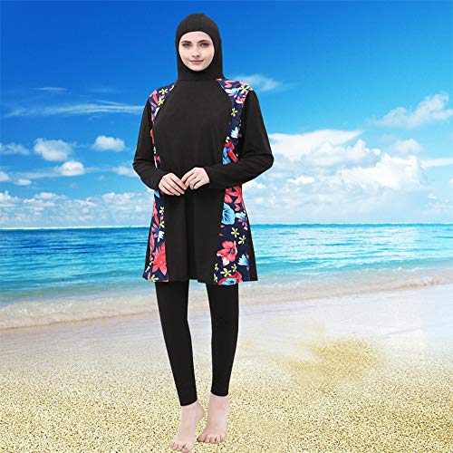 BOZEVON Traje de Baño Musulmán para Mujer - Juego de Natación Modesto de Cobertura Completa para Mujeres 2 Piezas de Burkini Tops con Traje Islámico Hijab y Pantalones